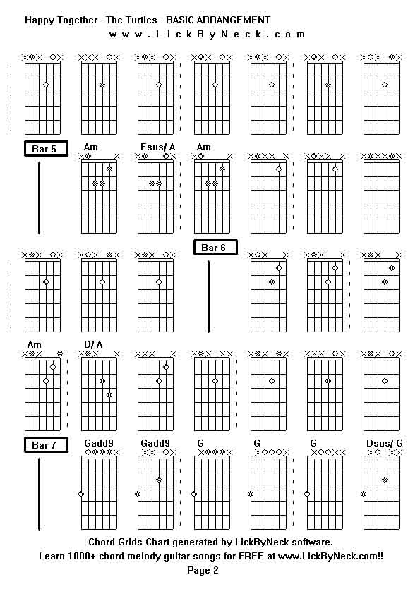 Chord Grids Chart of chord melody fingerstyle guitar song-Happy Together - The Turtles - BASIC ARRANGEMENT,generated by LickByNeck software.